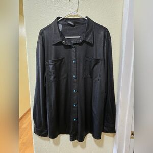 Two FLY Black Button Down Shirt with Turquoise Buttons